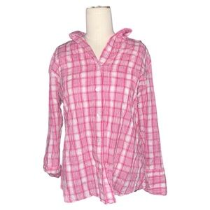 Foxcroft Pink & White Gingham 3/4 Buttoned Sleeve Button Down Shirt